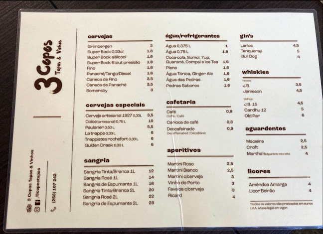 Reviews of 3 Copos - Tapas e Vinhos in Apúlia - Gastronomia e hotelaria